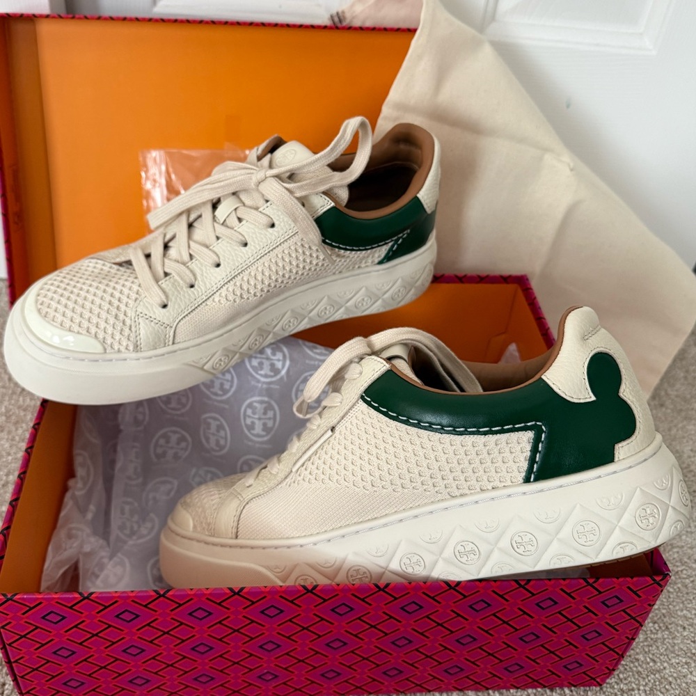 Tory Burch Cream and Green Sneakers